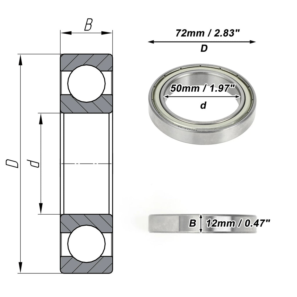 Deep Groove Ball Bearing P6 for Scooter Skateboard Wheel (50x72x12mm)