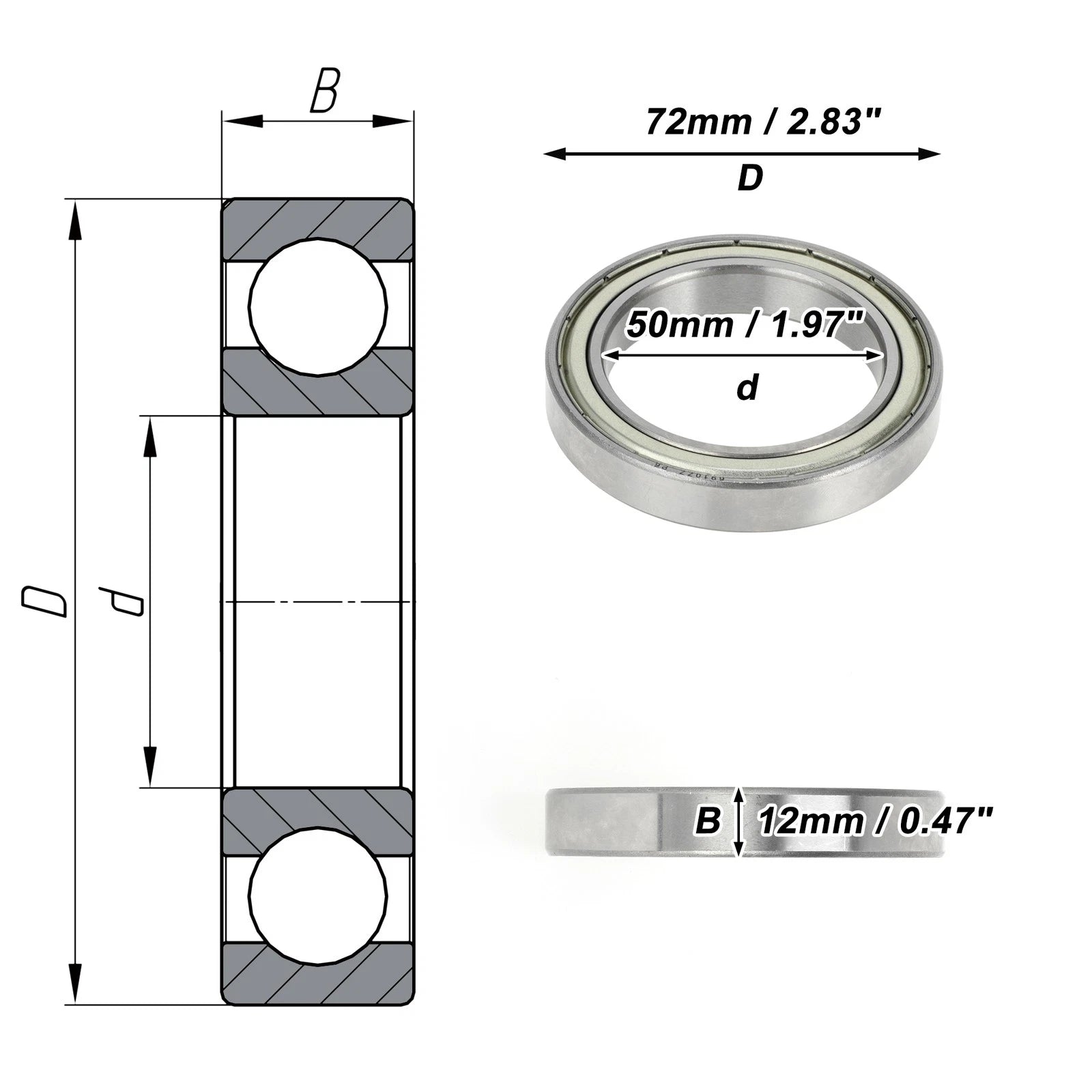 Deep Groove Ball Bearing P6 for Scooter Skateboard Wheel (50x72x12mm)