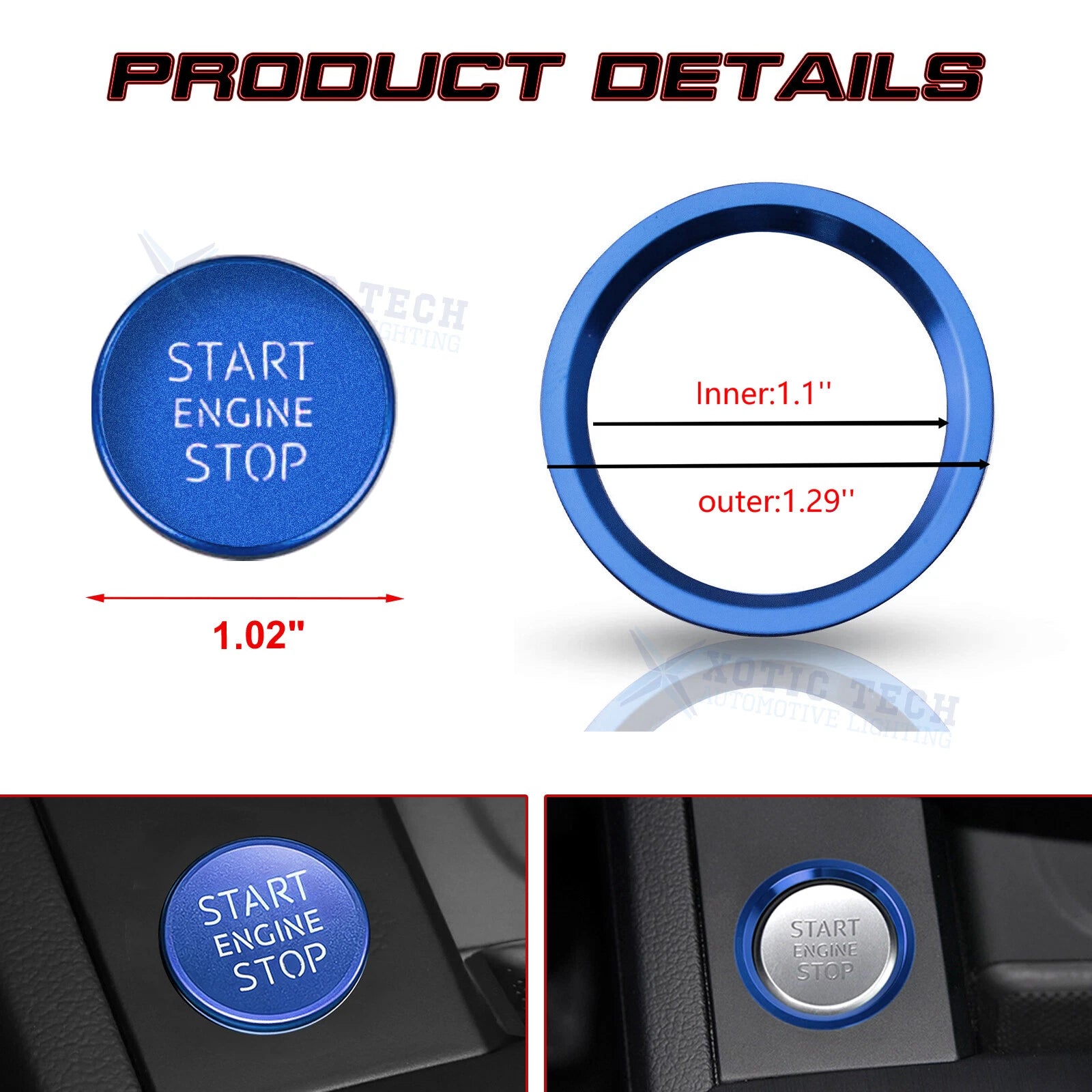 Blue Engine Start Stop Push Button Cover Trim for Audi A4 A5 A6 A7 S4 Q5 (2010-2018)