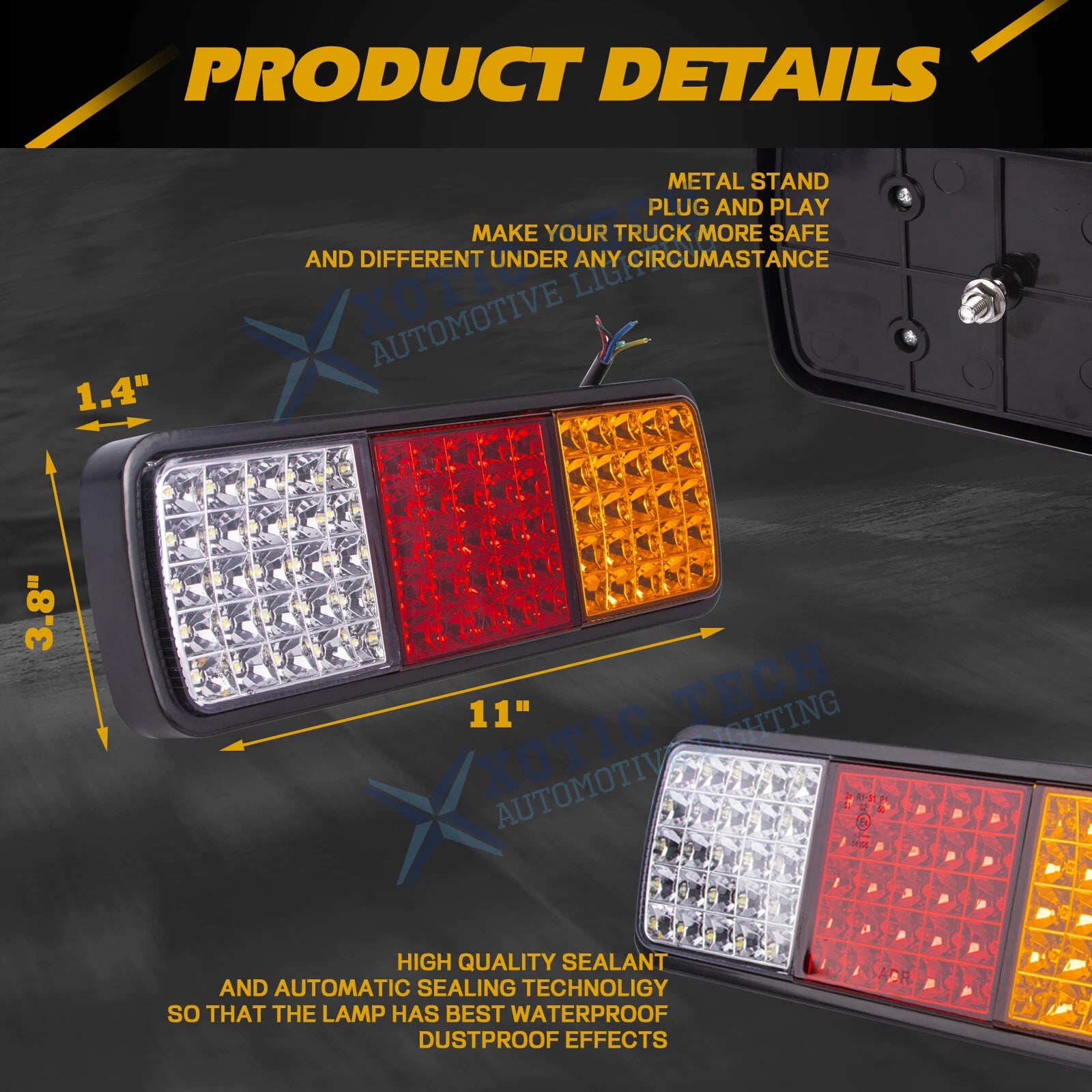 Rectangular Rear Tail Brake Backup Light for Boat Truck Van RV (-)