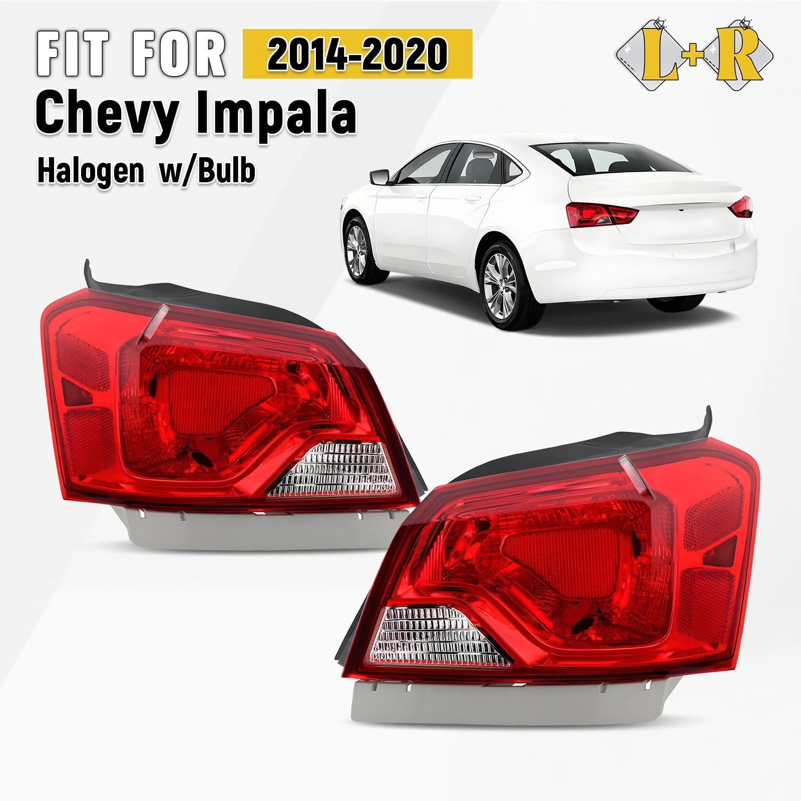 Halogen Tail Light Set for Chevy Impala (2014–2020) w/ Bulb Left+Right Pair