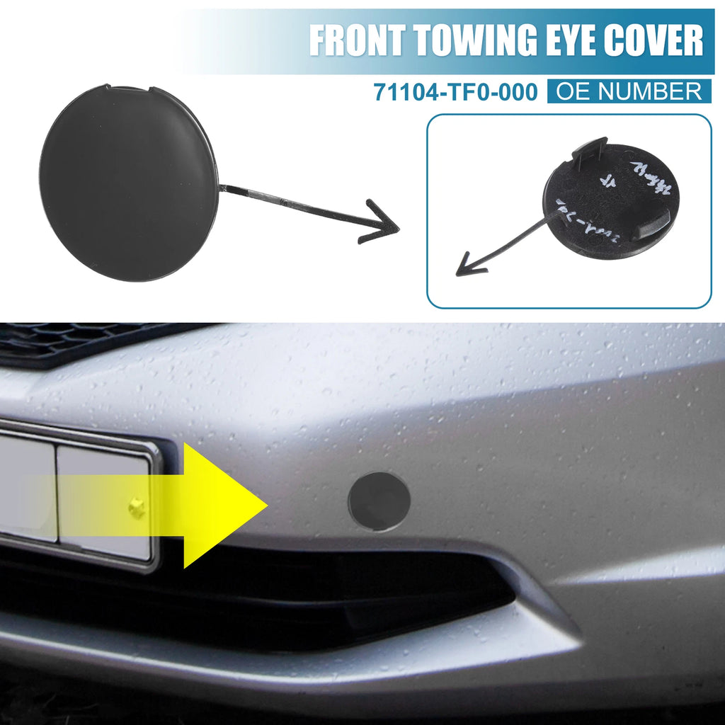 Front Bumper Tow Hook Cover 71104-TF0-000 for Honda Jazz Fit (2008–2010) Matte Black