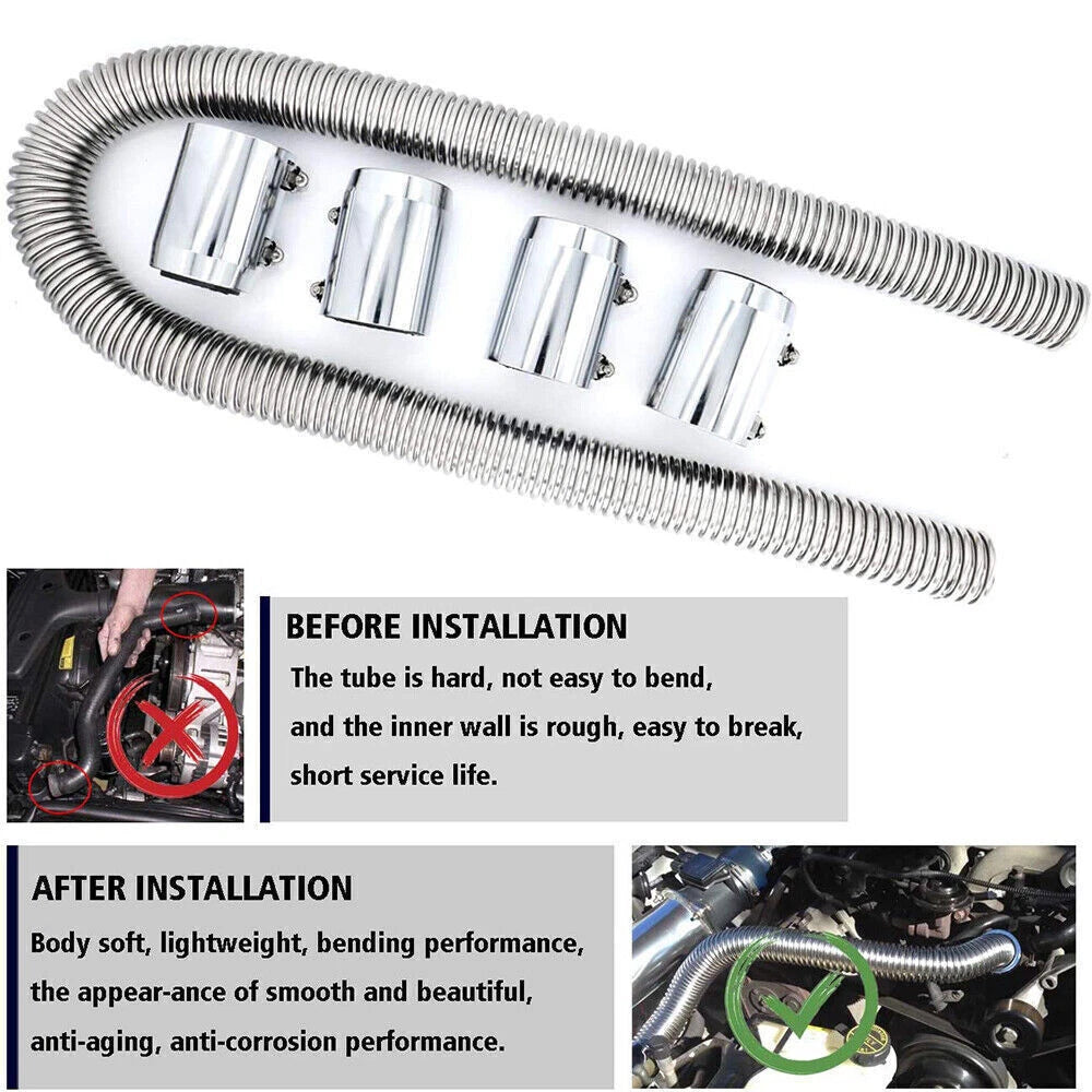 48" Stainless Steel Radiator Coolant Water Hose Kit Universal