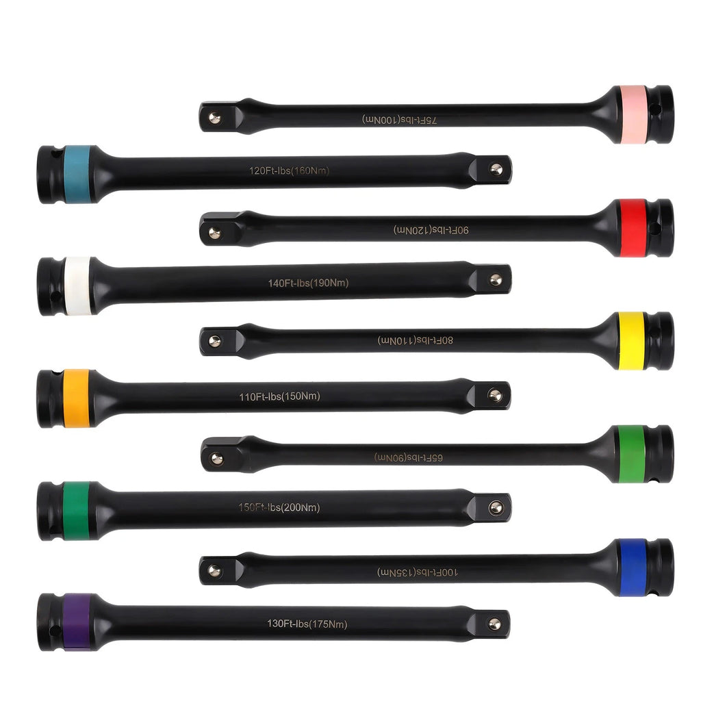 10 Piece Torque Limiting Stick Set for 1/2" Drive (Cr-Mo Steel, 65-150 Ft-Lbs)