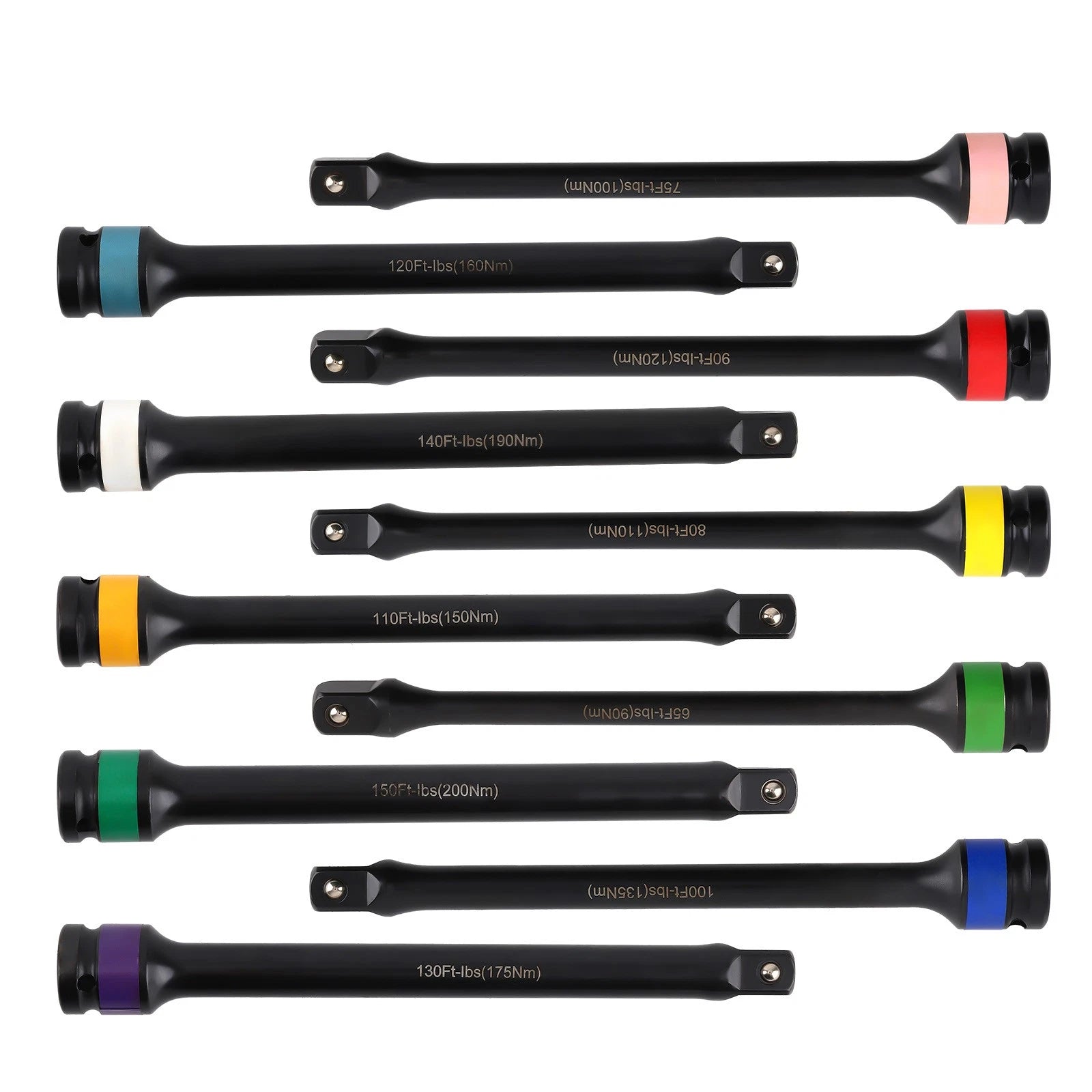 10 Piece Torque Limiting Stick Set for 1/2" Drive (Cr-Mo Steel, 65-150 Ft-Lbs)