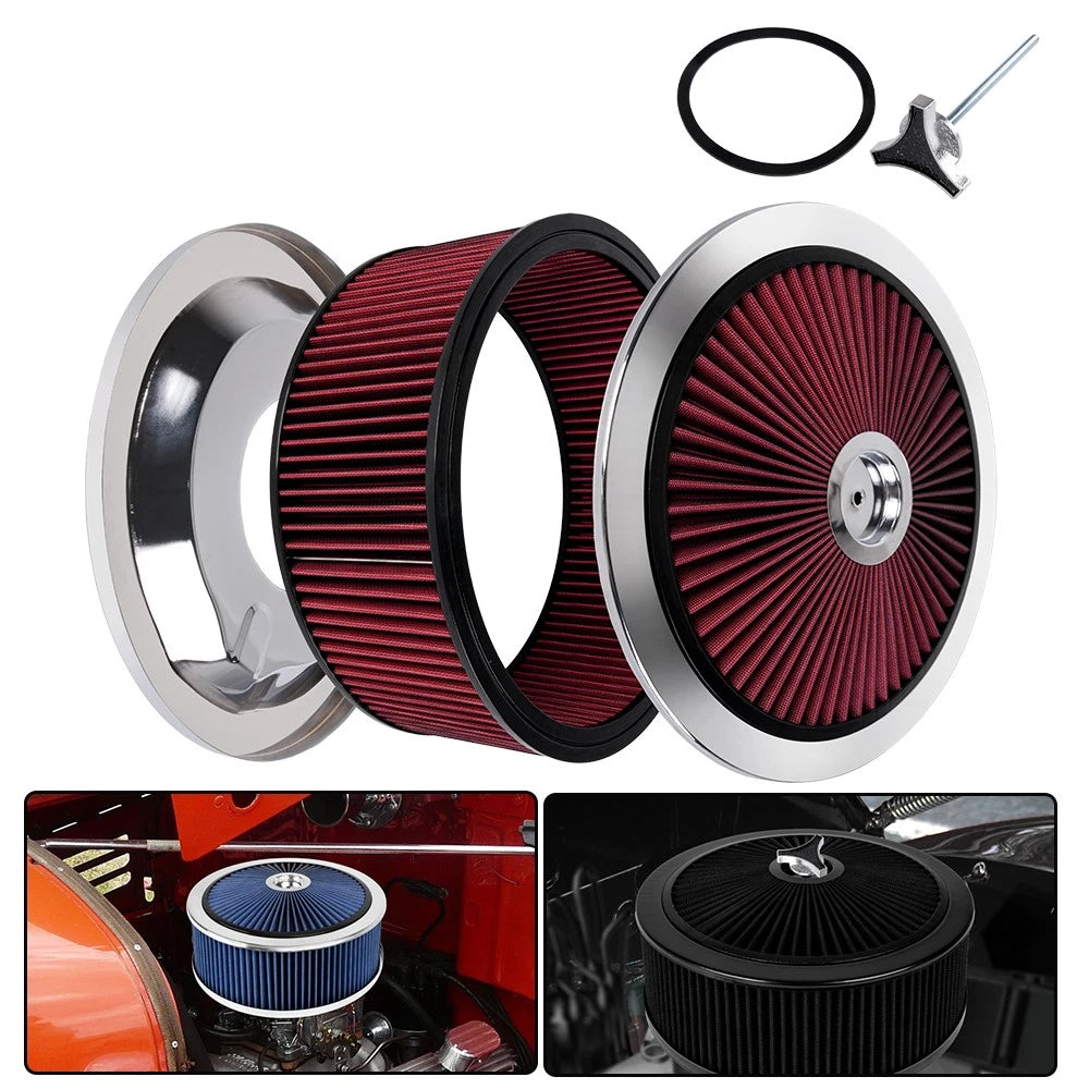 14" x 5" Red Round Deep Dish Air Cleaner Kit for Universal (Fits Most Models)