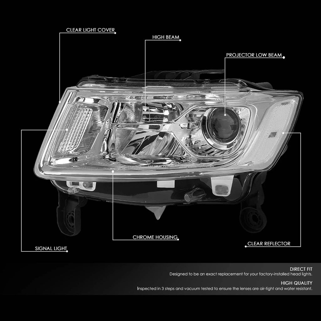 Chrome Housing Clear Side Projector Headlight for Jeep Grand Cherokee WK2 (2014–2016)