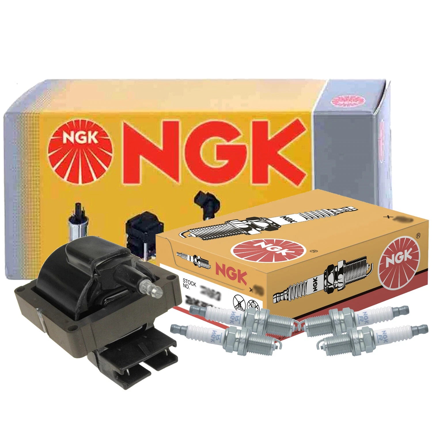 NGK HEI Ignition Coils & 4 Spark Plugs Kit for Ford Mercury (1.6 L4)