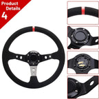 14 Inch Racing Steering Wheel for Universal Vehicles (350mm, Suede Leather)