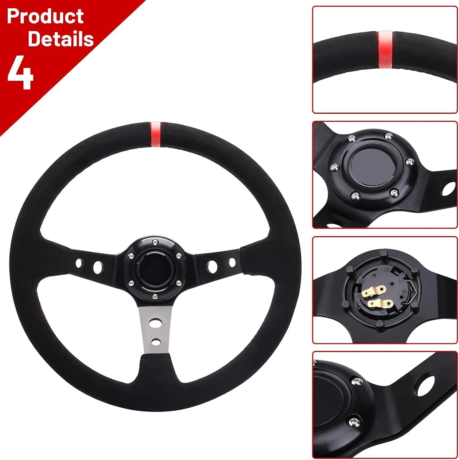 14 Inch Racing Steering Wheel for Universal Vehicles (350mm, Suede Leather)