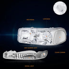 Chrome Housing Bumper Headlight Clear Corner Lamps for Sierra Yukon (1999–2007)