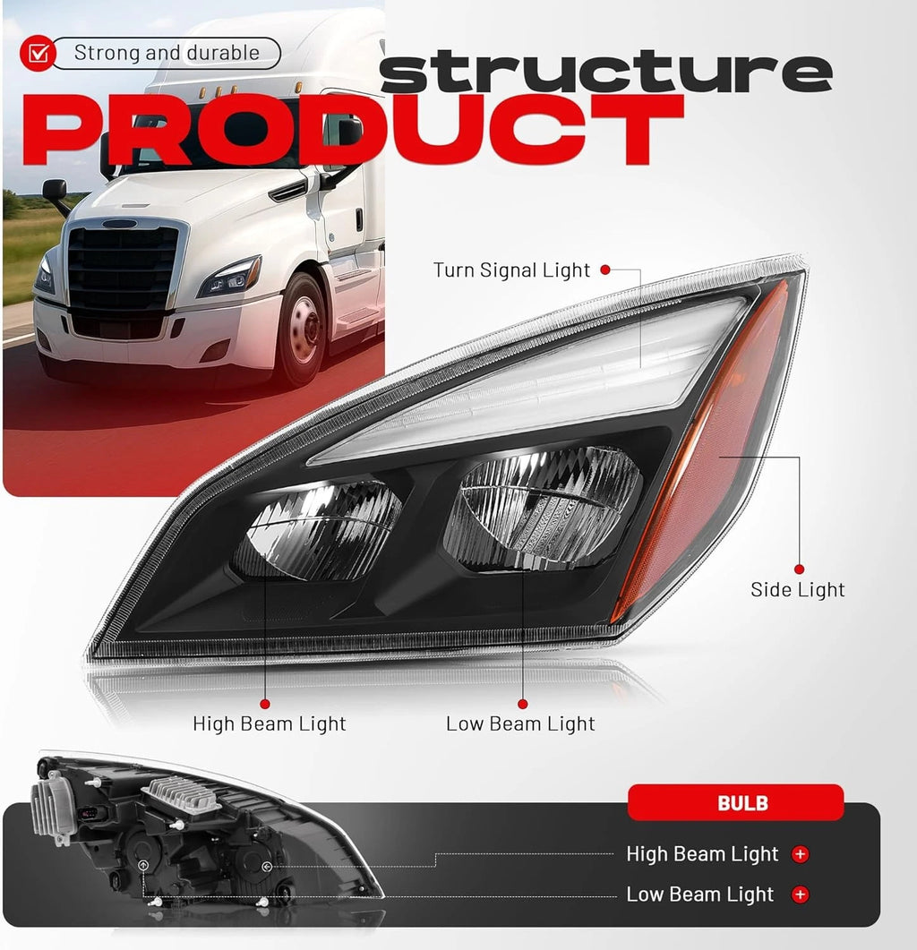 DRL Headlight with Full LED for Freightliner Cascadia (2018–2025)
