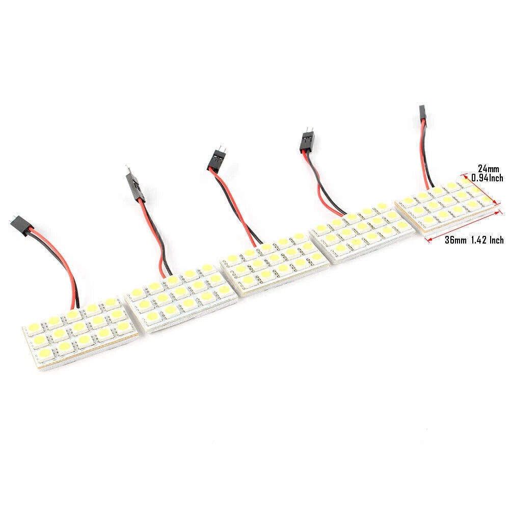 5X White LED 5050 15SMD Dome Light + Festoon T10 BA9S Adapter for Universal