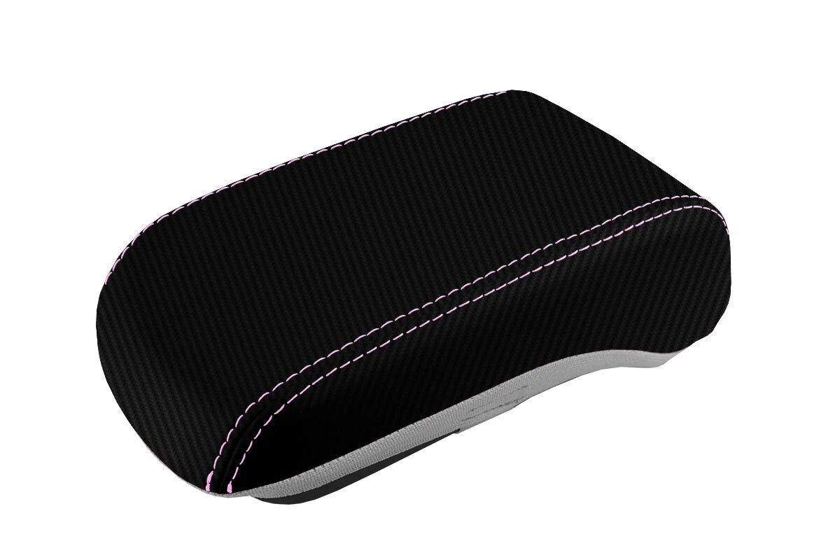 Console Lid Armrest Cover for Mitsubishi Lancer (2008–2016) Carbon Fiber Pink Stitch