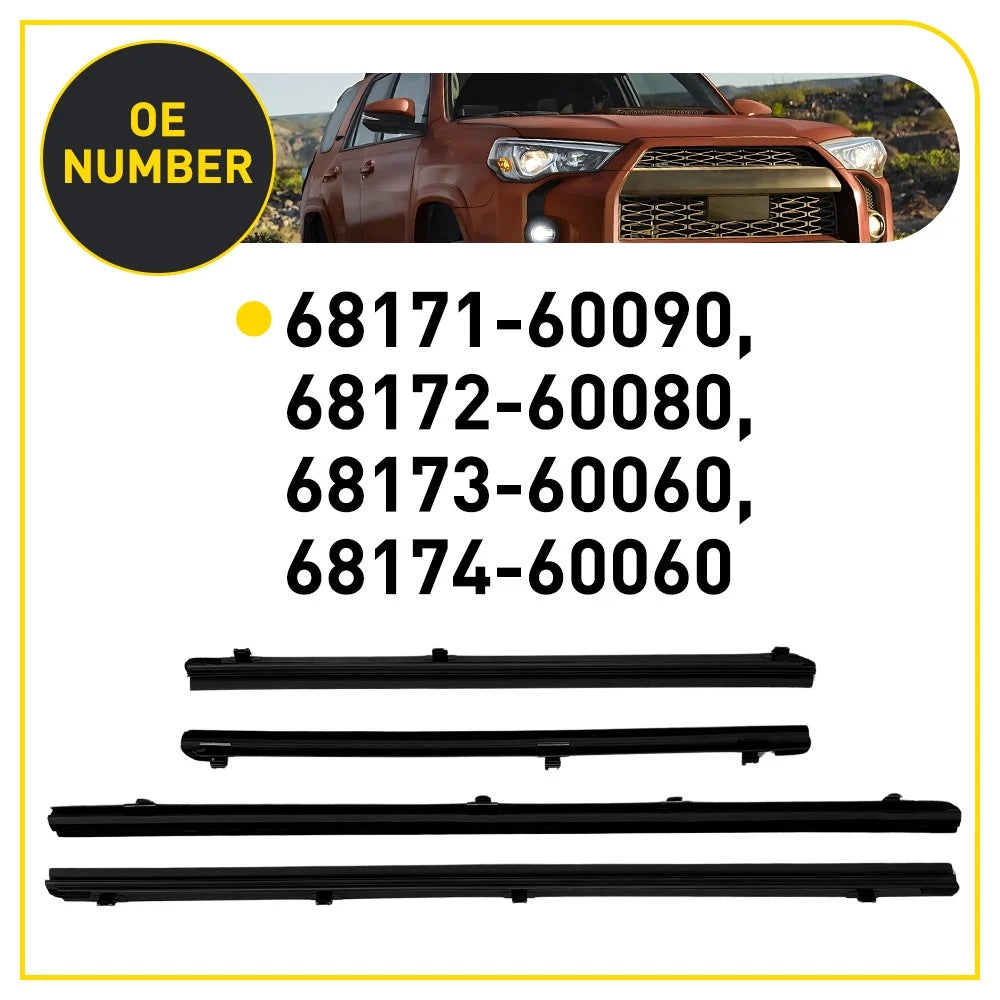 Set of 2 Front Rear Inner Door Glass Weatherstrip for 4Runner (2010–2024)