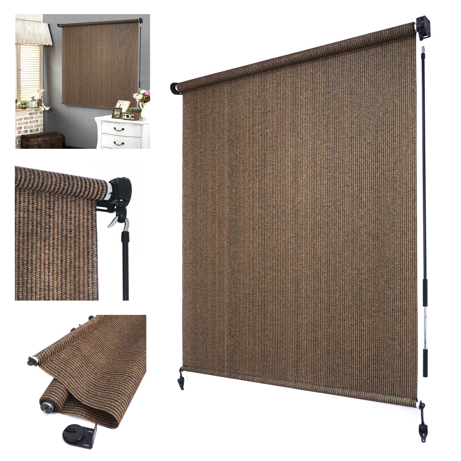 Roller Shade Blind for Deck Porch Balcony Patio (Light Filter, Mocha)