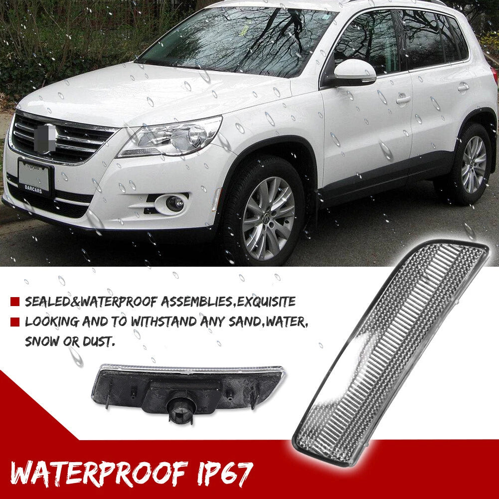 2X Front Fender Bumper Side Marker Reflector Light Clear for VW Tiguan (2009–2017)