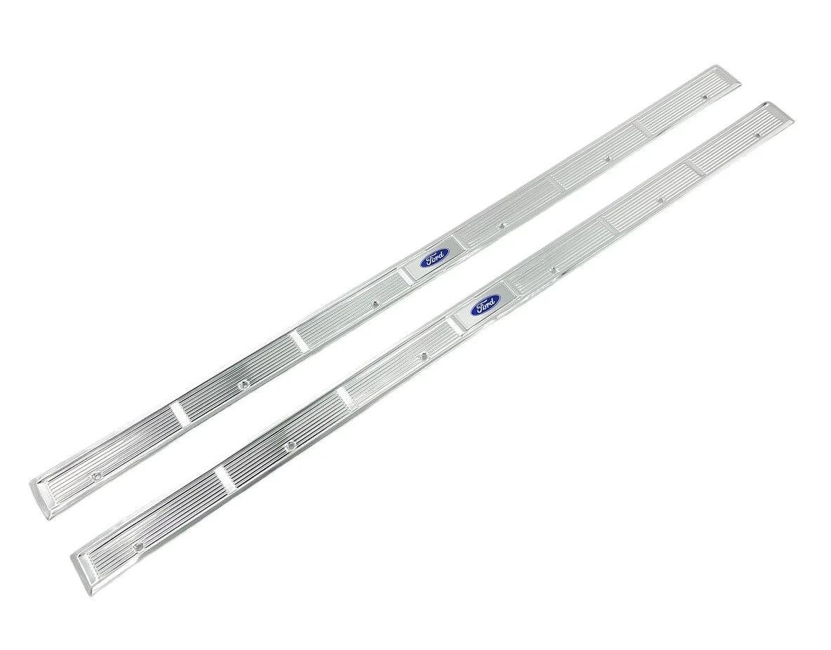 Door Sill Scuff Plates with Blue Decals for 1971–1973 Ford Mustang