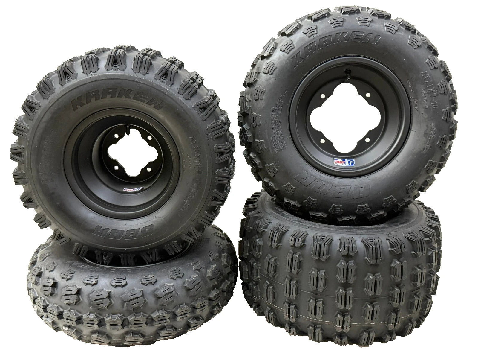 DWT A5 Black Rims & Obor Kraken Tires for Yamaha YFZ450 R/X, Raptor 700, Banshee 350 (2004–2023)