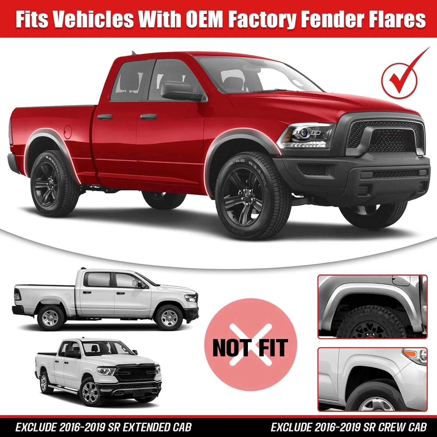 Set of 4 Splash Guards Mud Flaps for Dodge Ram 1500 (2019–2023)