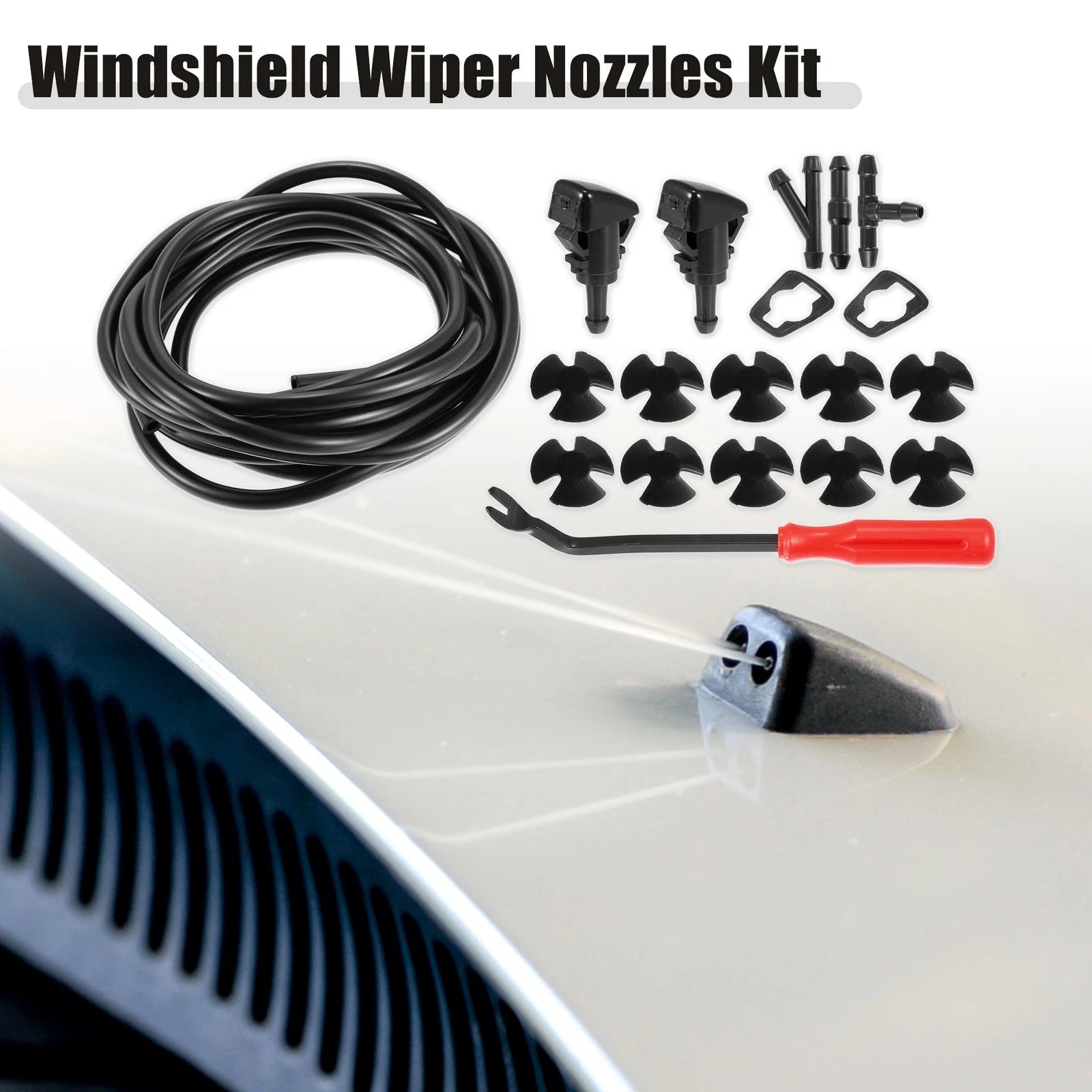 Set of 2 Front Windshield Washer Nozzle Kit for Dodge RAM (with 4M Hose)