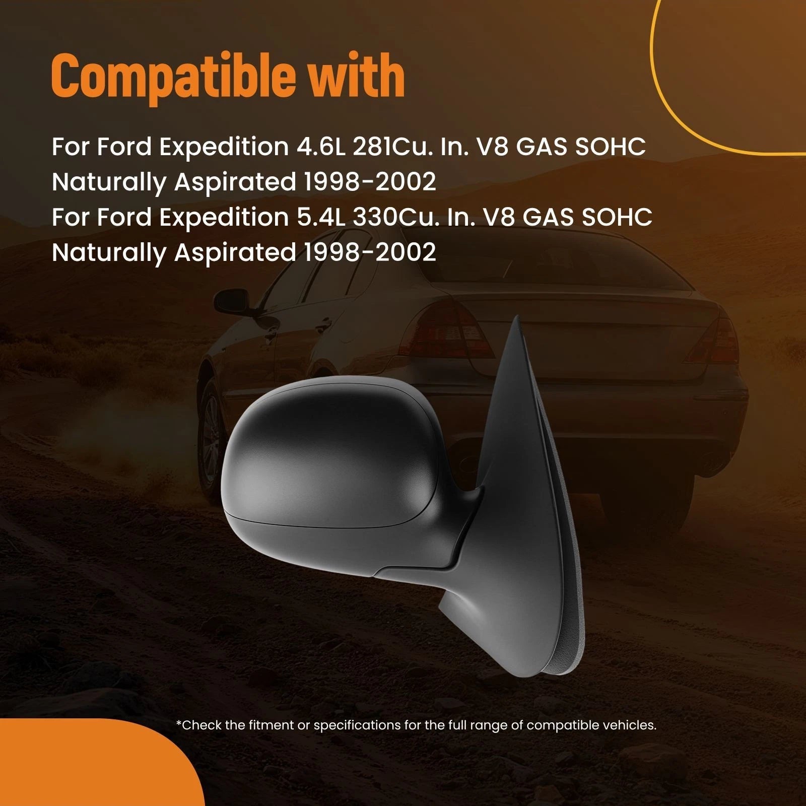 Right Black Side Mirror for Ford Expedition (1998-2002) Manual Fold