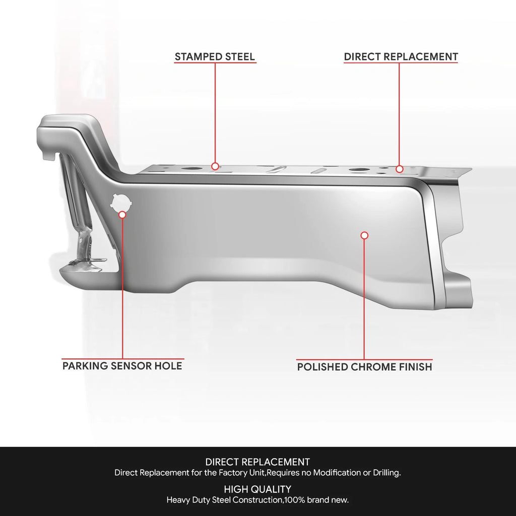 Chrome Left Rear Bumper End Cap for Ford F-250 SD (2023–2025) w/ Sensor Hole