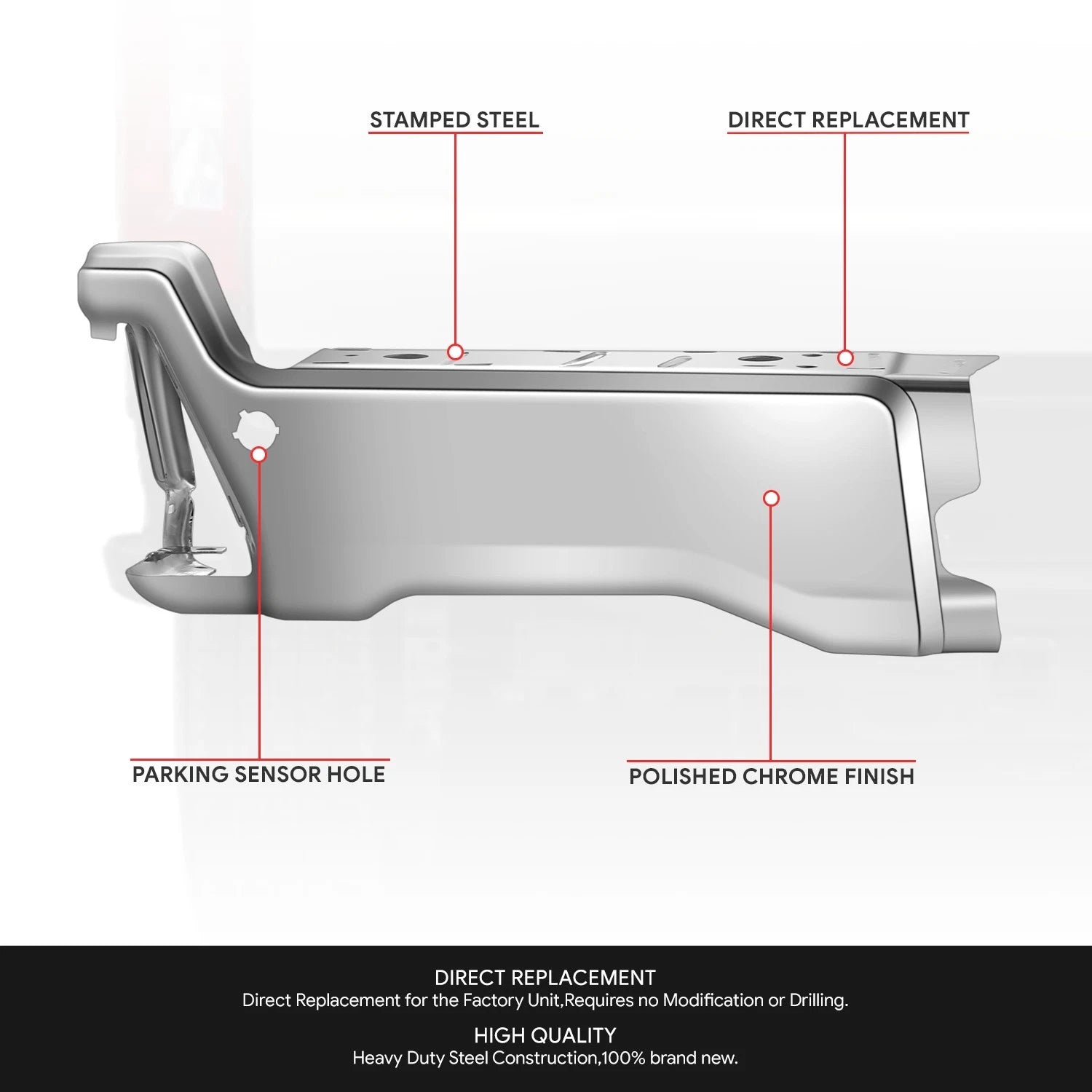 Chrome Left Rear Bumper End Cap for Ford F-250 SD (2023–2025) w/ Sensor Hole