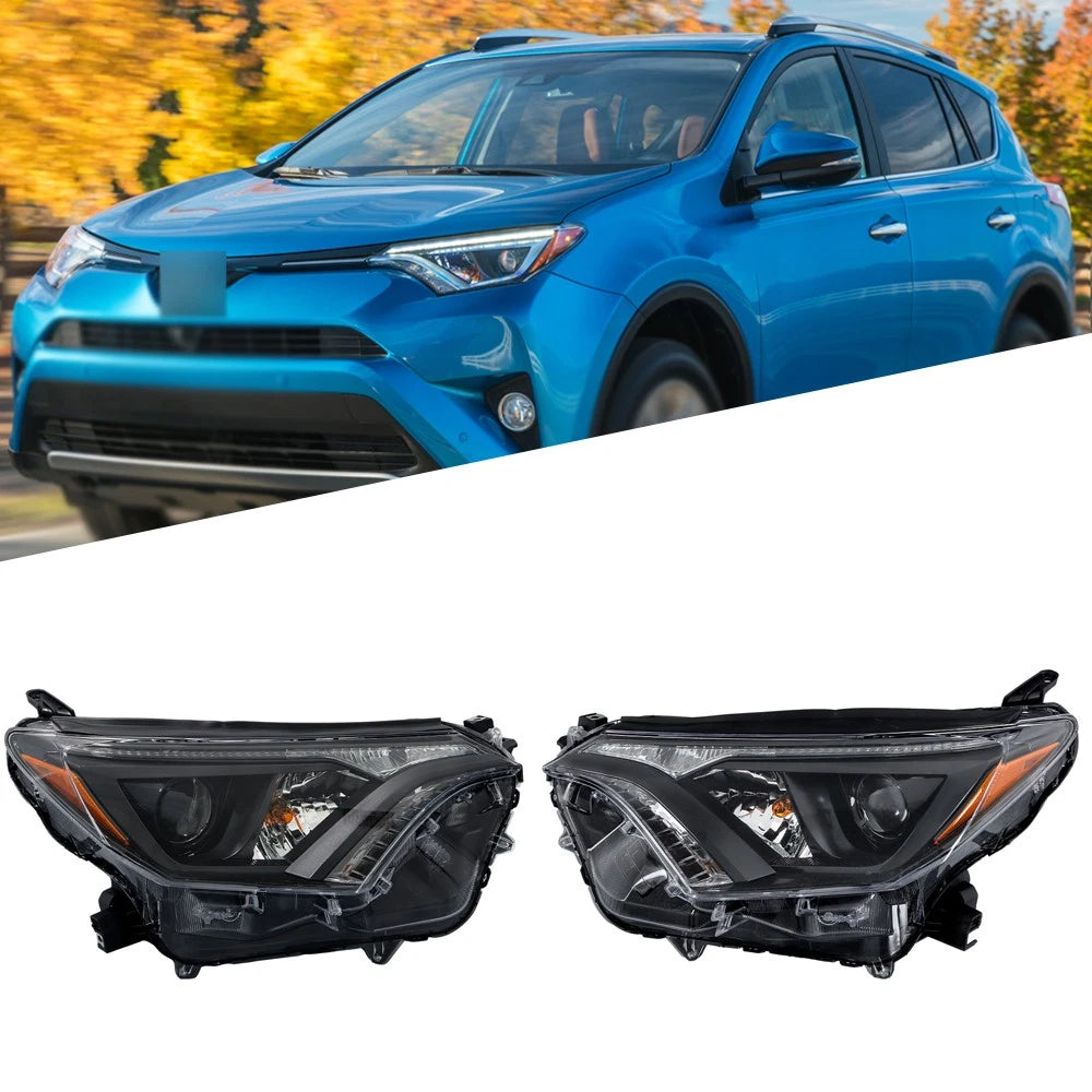 Set of 2 Front Headlight Assemblies for Toyota RAV4 (2016â2018) Clear Lens