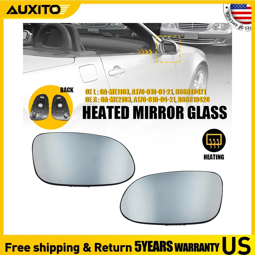 Heated Mirror Glass Replacement w/Backing LH+RH for Mercedes-Benz CLK55 (2003–2009)