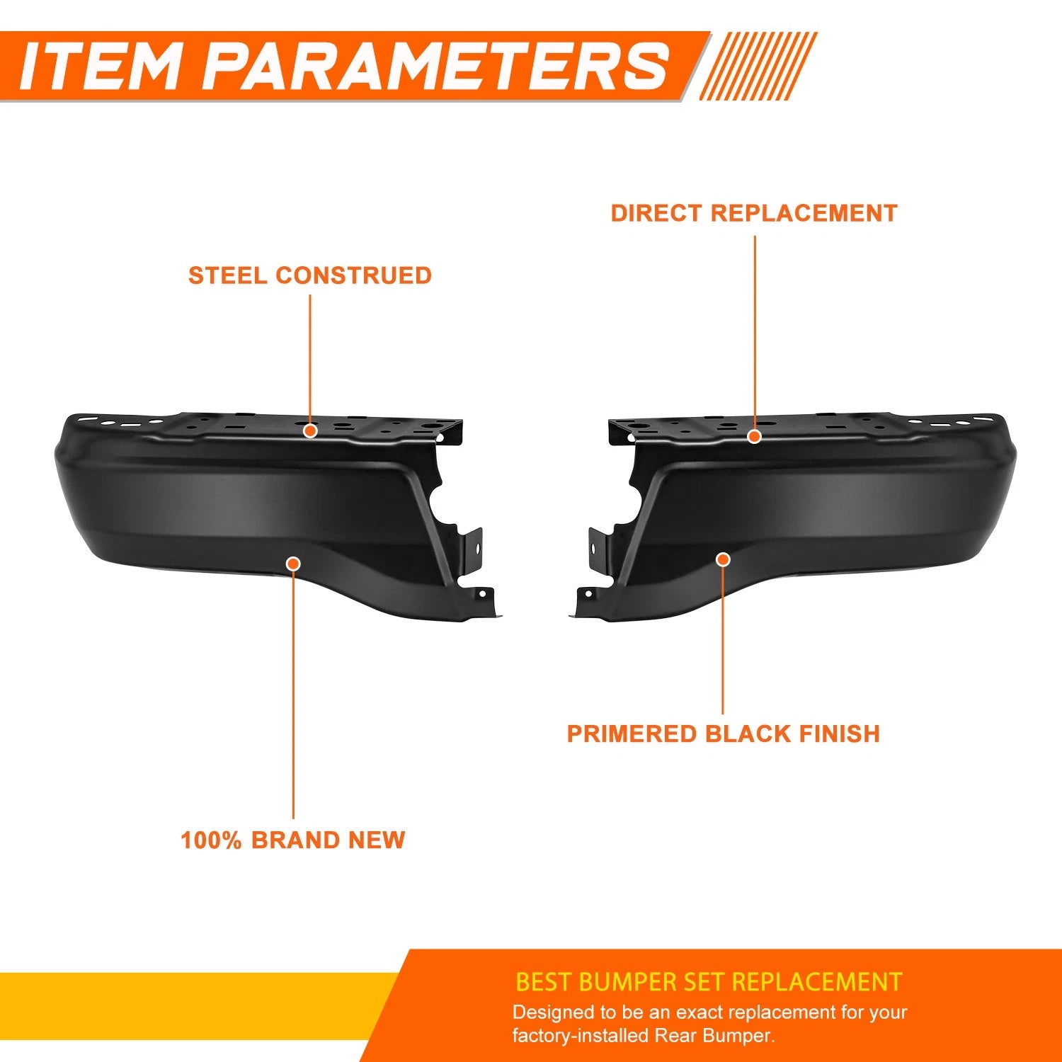 Steel Rear Bumper End Caps for Ford Ranger (2019–2023) - Black
