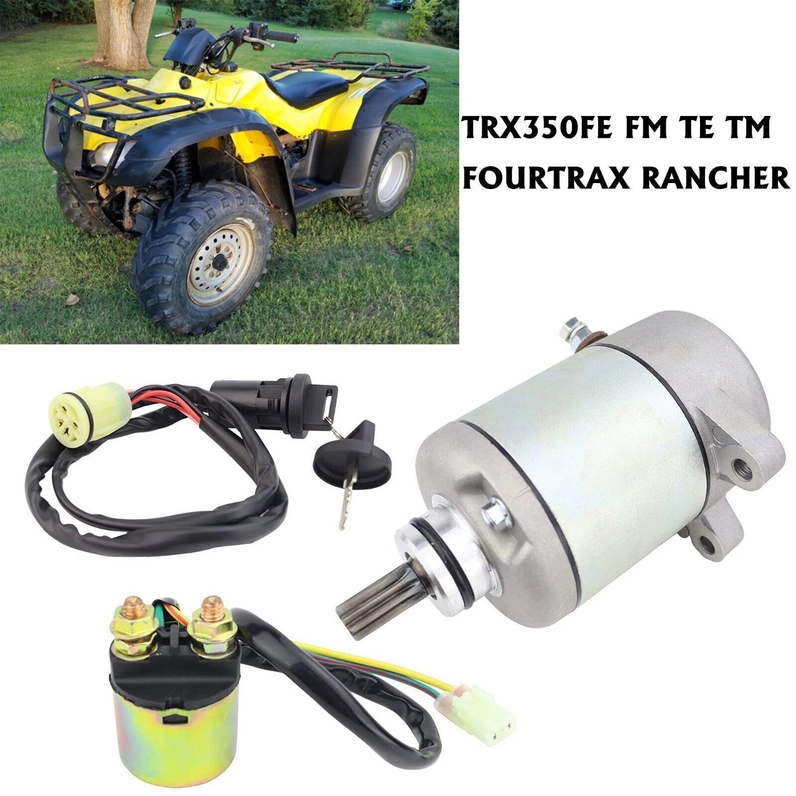 Starter for Honda TRX350FM FourTrax Rancher 4X4 (2000–2006) with Relay & Key Switch