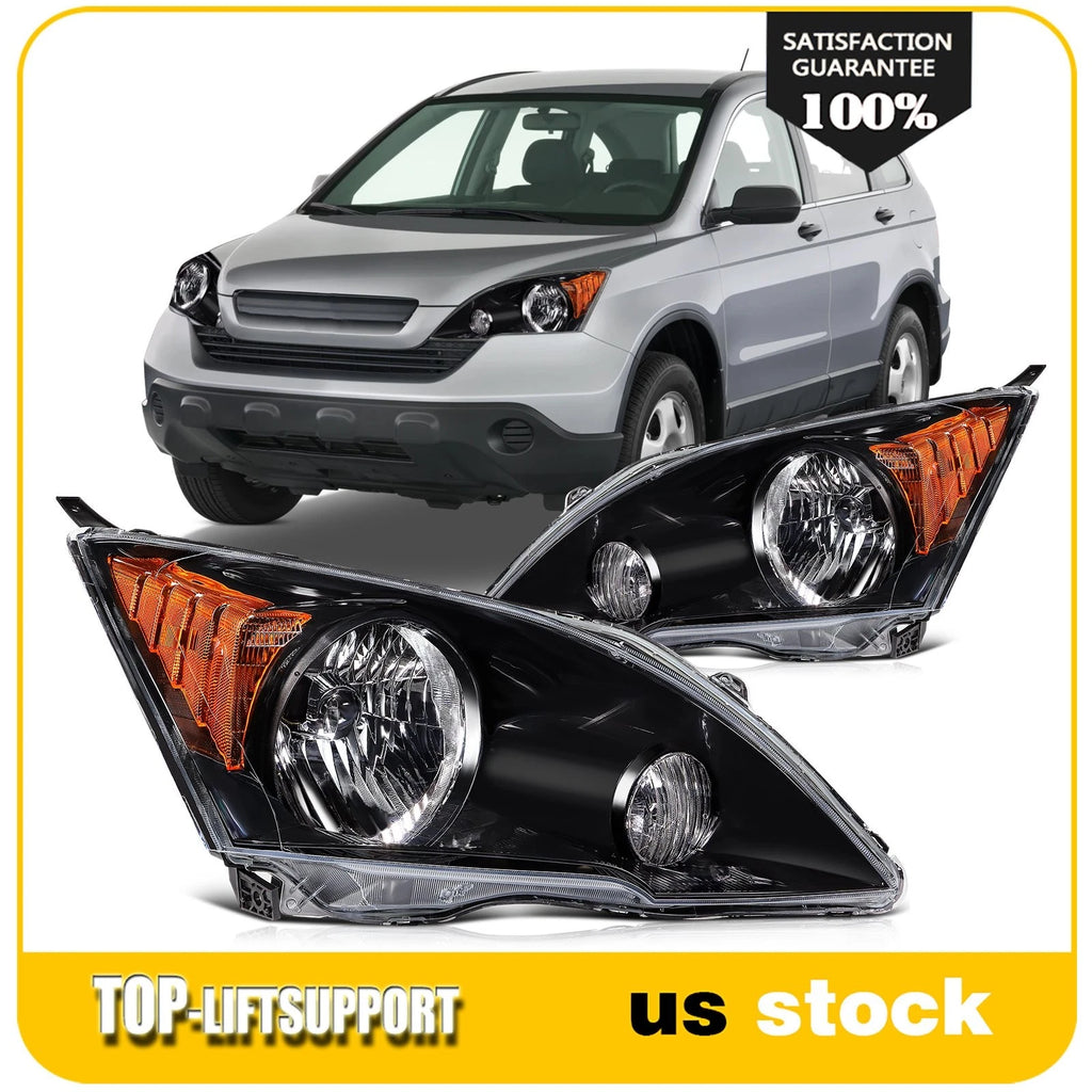 Set of 2 Halogen Headlights for Honda CR-V (2007–2011) Black Amber
