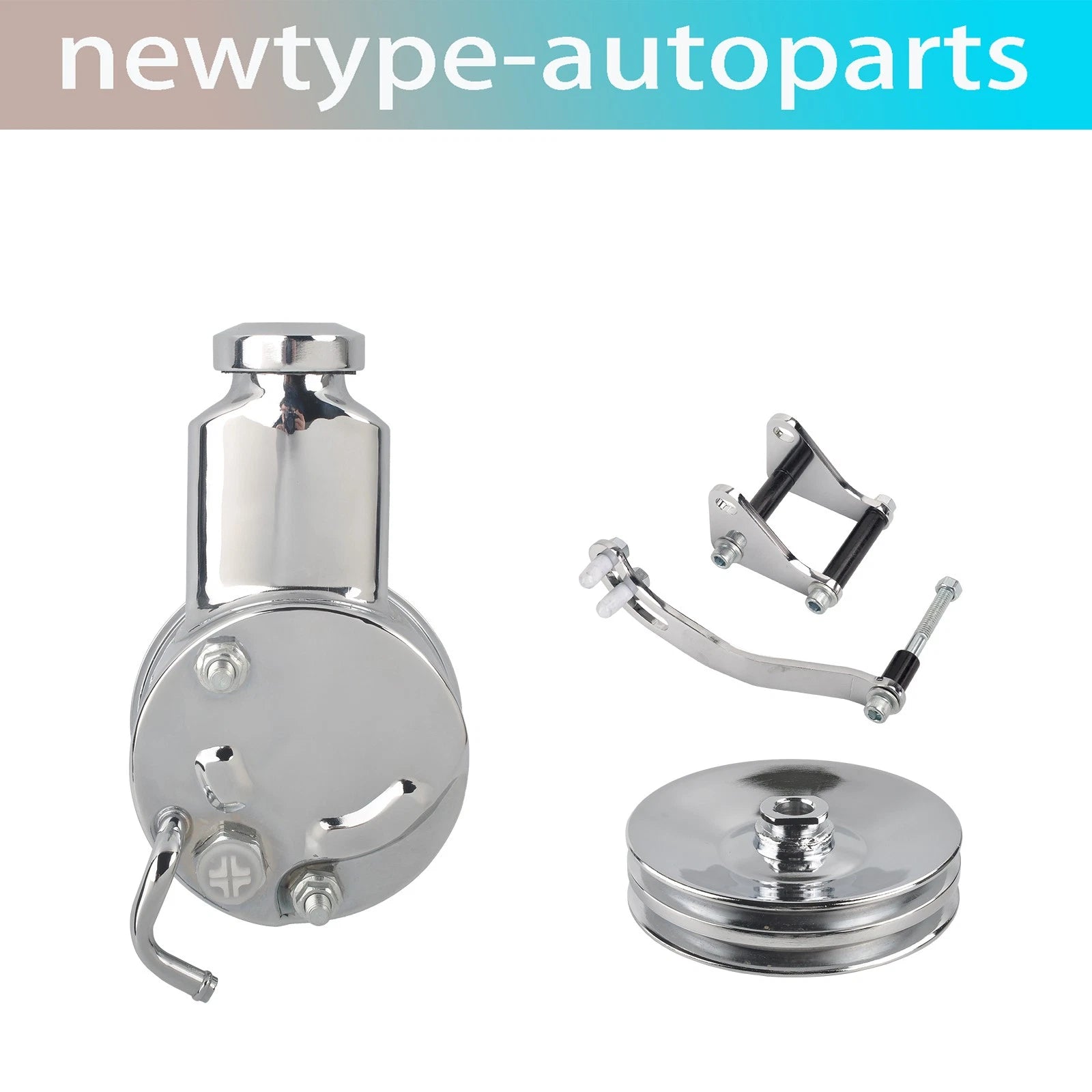 Chrome Power Steering Pump with Bracket & 2 Groove Pulley for SBC Chevy 350/400 (1970–1985)