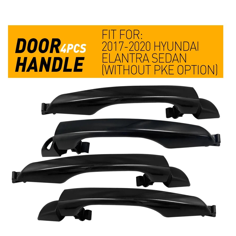 Set of 4 Black Outside Door Handles for Hyundai Elantra (2017–2020)