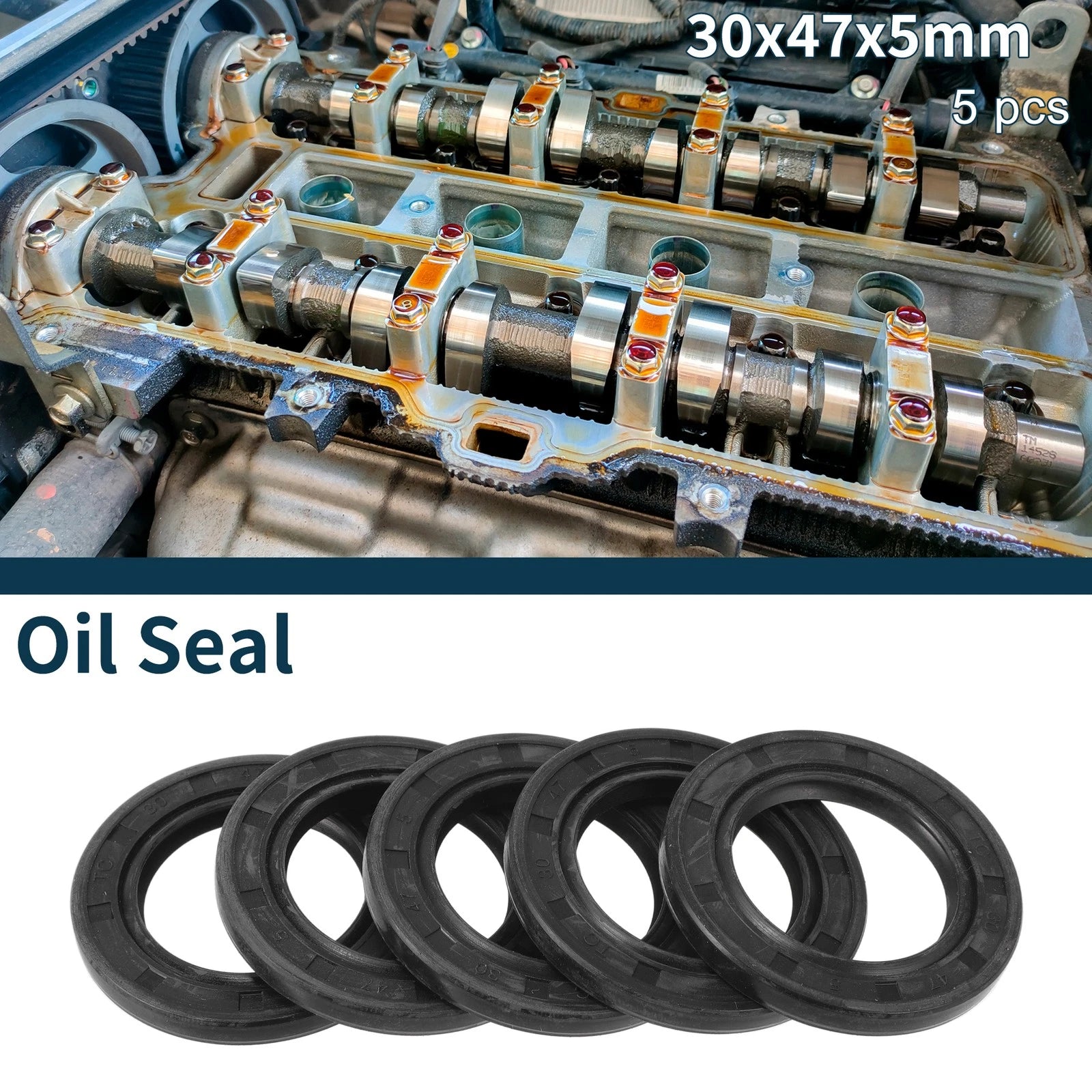 Set of 5 Oil Seal Ring for Rotary Shaft 30x47x5mm NBR Rubber
