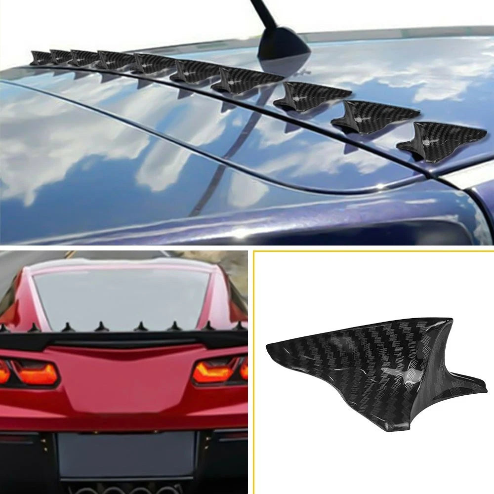 10Pc Shark Fin Diffuser for Universal Car Roof Spoiler (Carbon Fiber)