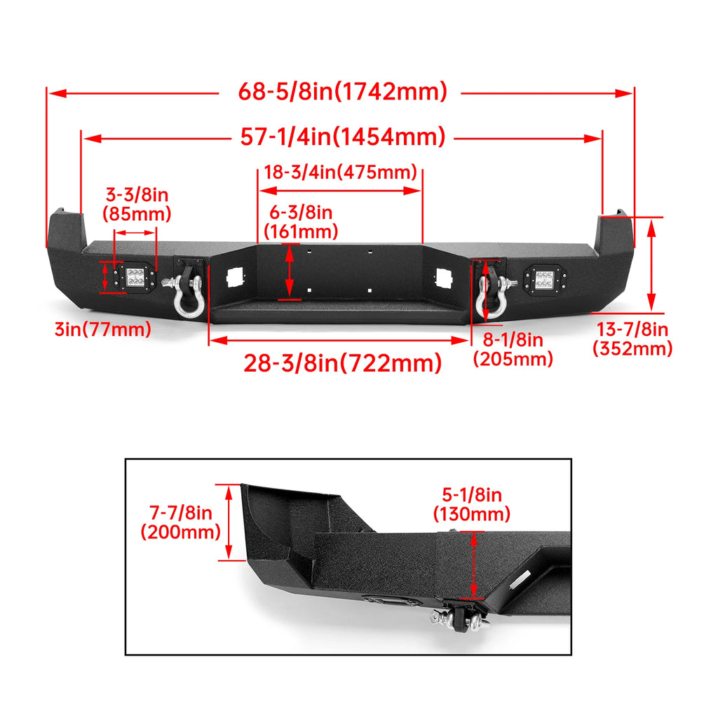 Steel Rear Bumper for Toyota Tacoma (2005–2015) W/LED Lights & D-Rings