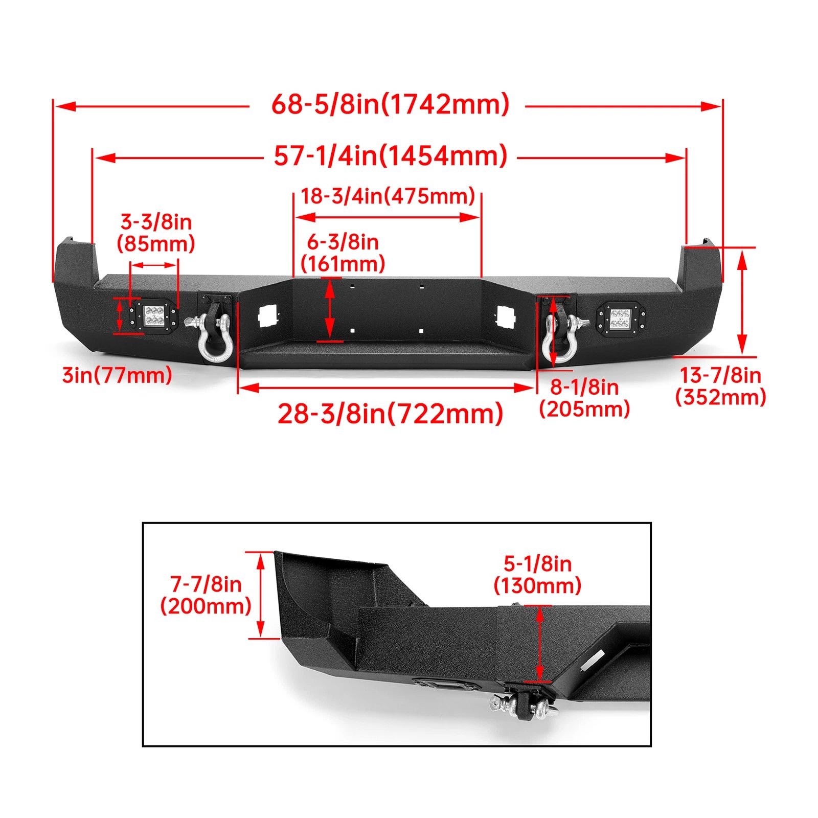 Steel Rear Bumper for Toyota Tacoma (2005–2015) W/LED Lights & D-Rings