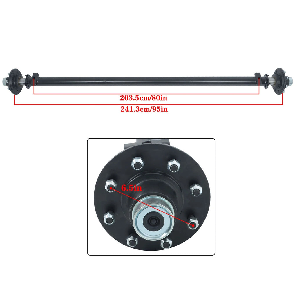 7000lbs Trailer Axle for 8 Lug Vehicles (95" Hub Face, 80" Spring Center)