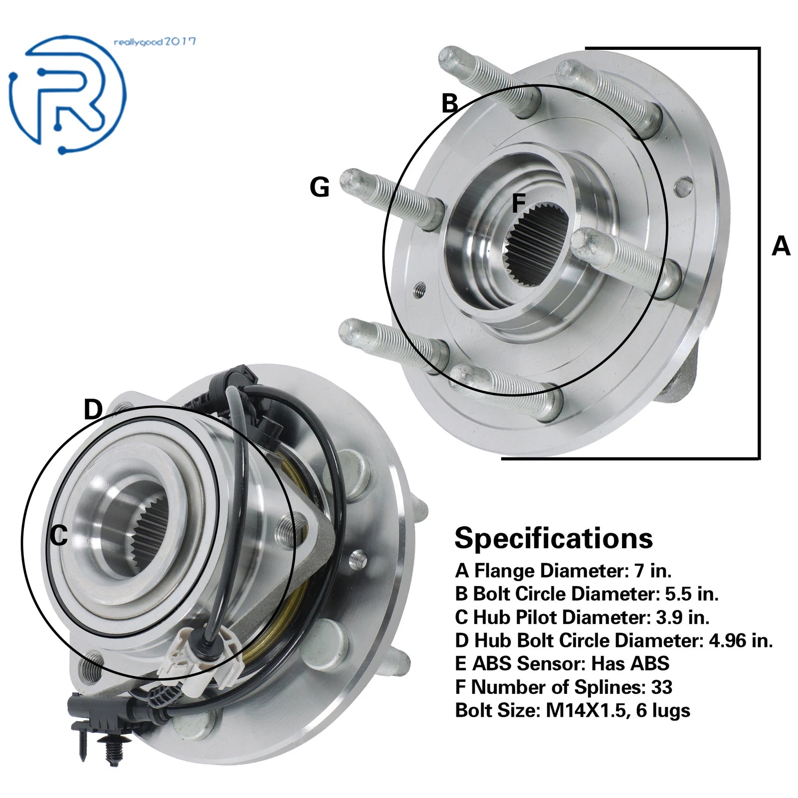 Front Wheel Bearing Hub for Chevy Avalanche & Silverado 1500 (2007-2013)