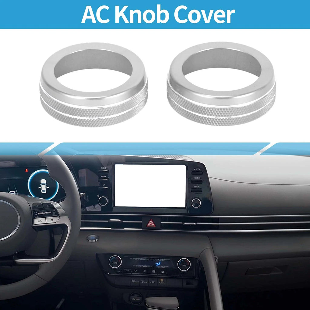 Set of 2 AC Climate Heater Switch Knob Covers for Hyundai Elantra (2021–2024) Silver Tone 640283229479