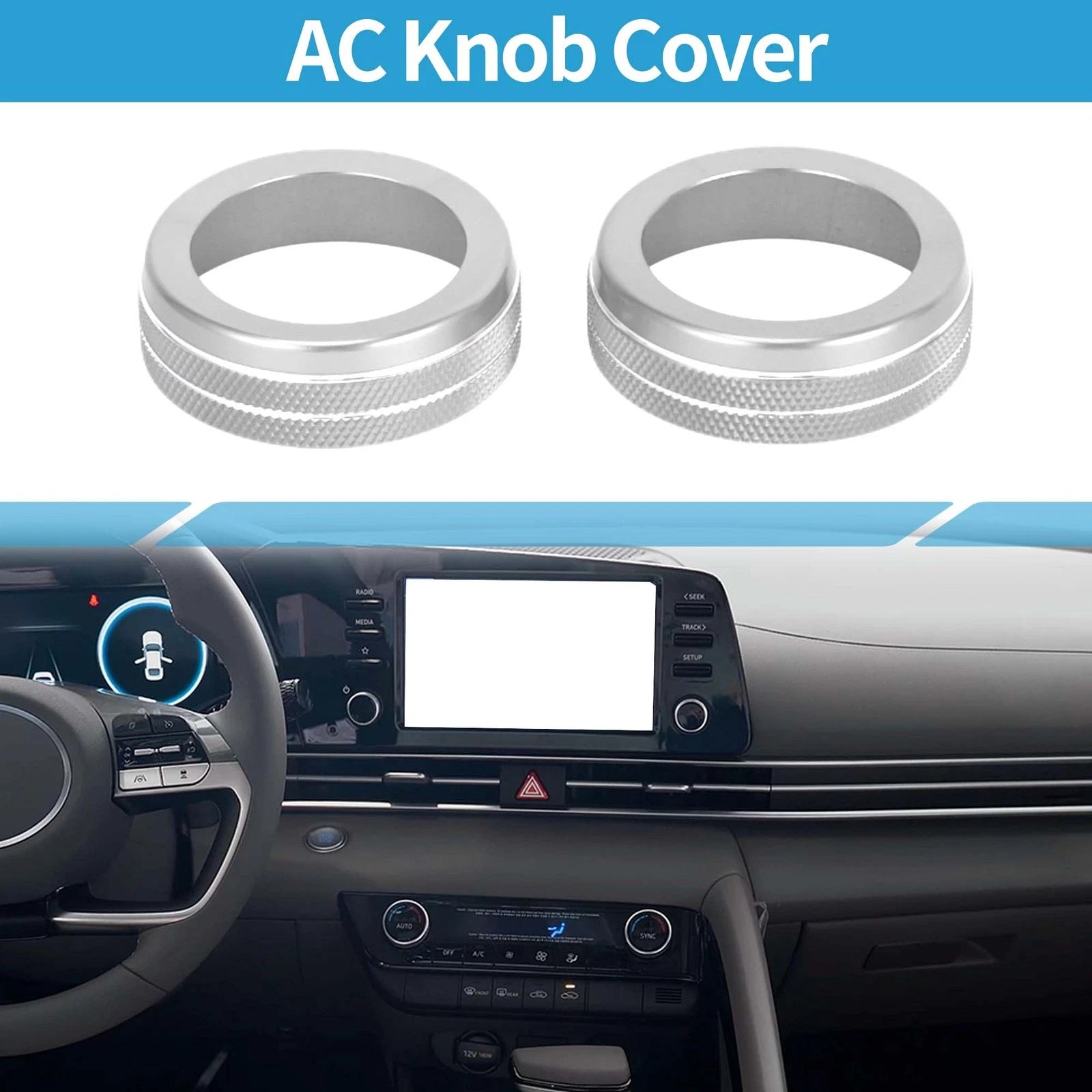 Set of 2 AC Climate Heater Switch Knob Covers for Hyundai Elantra (2021–2024) Silver Tone 640283229479
