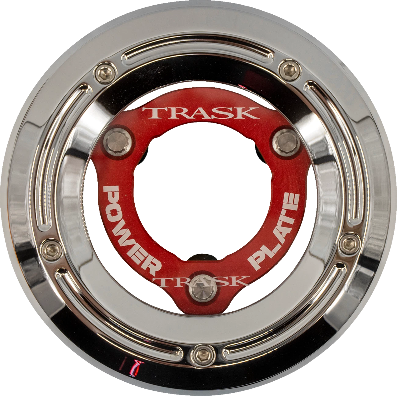 Trask Derby Cover with Power Plate for Harley Softail (2018–2025) - Chrome/Red