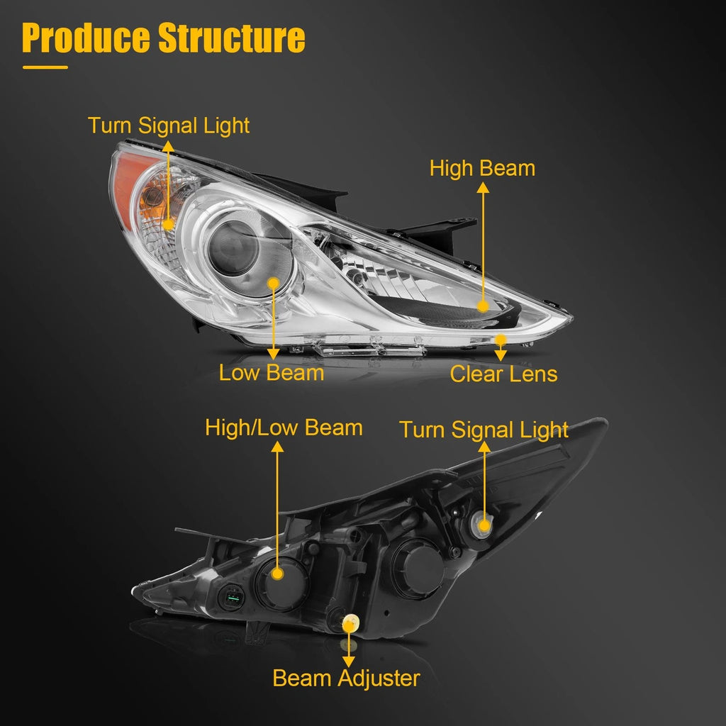 2X Headlight Assembly for Hyundai Sonata (2011–2014) with Projector