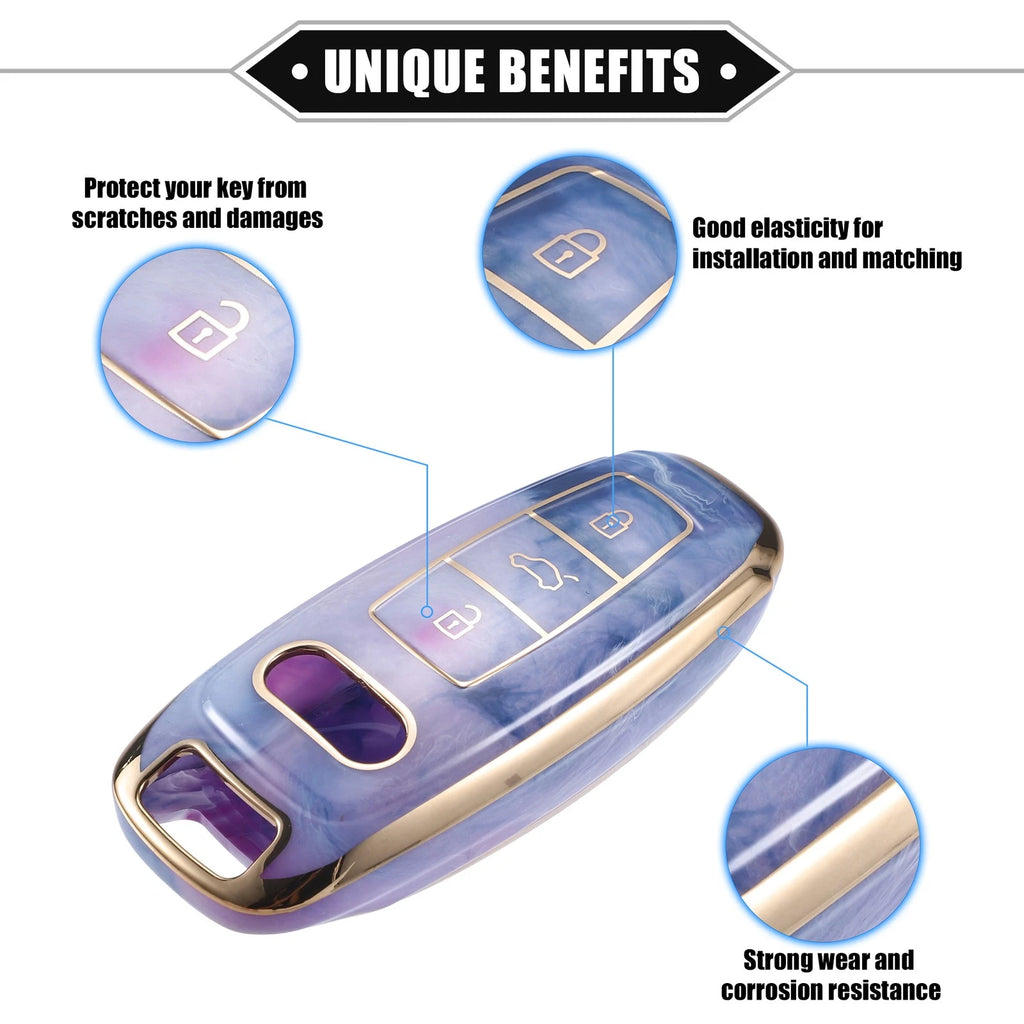 3X Remote Smart Key Fob Cover Case for Audi Q7 Q8 (2020–2021) TPU Purple