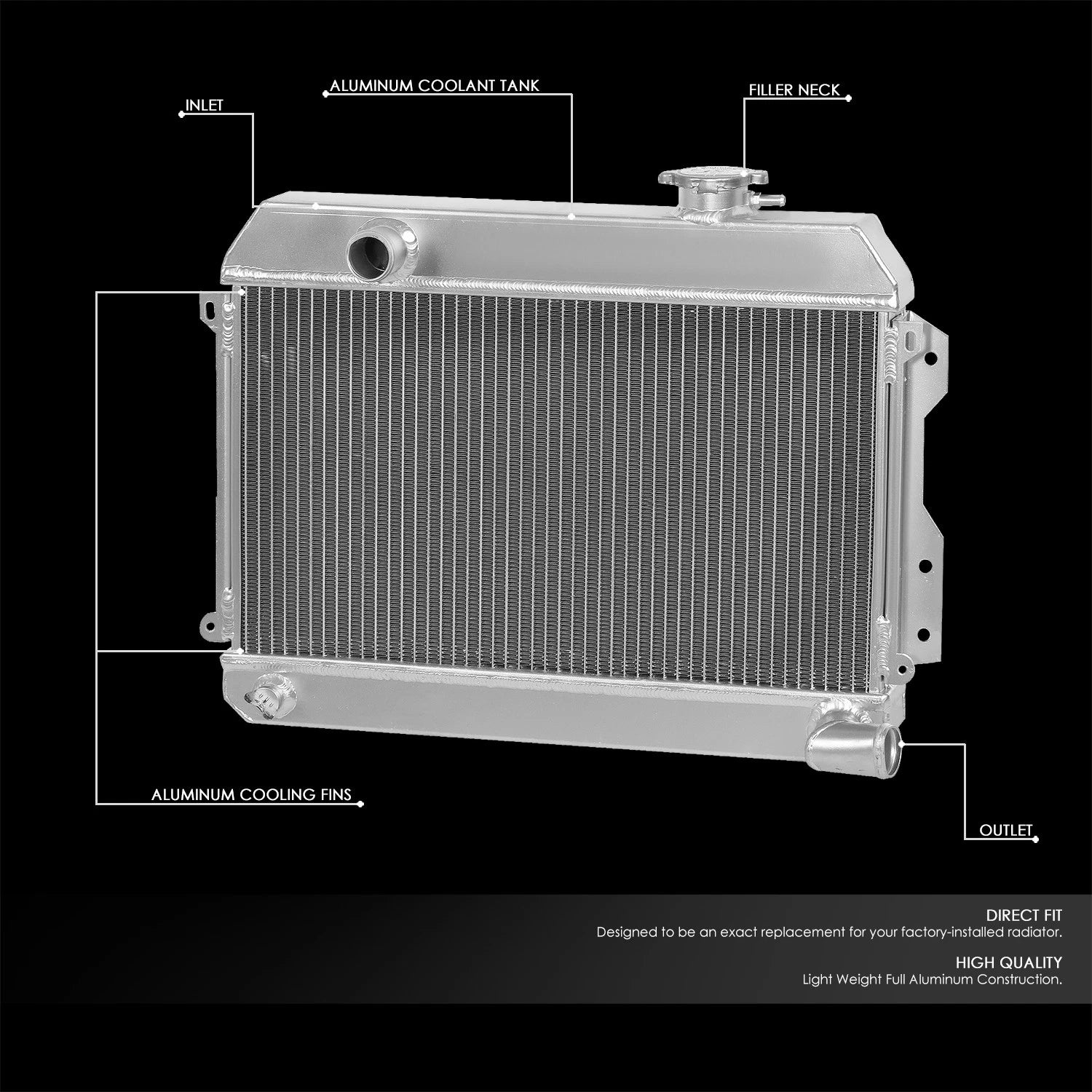 3-Row Full Aluminum Radiator for Datsun 510 SRL311/SR/521 (1968–1973)