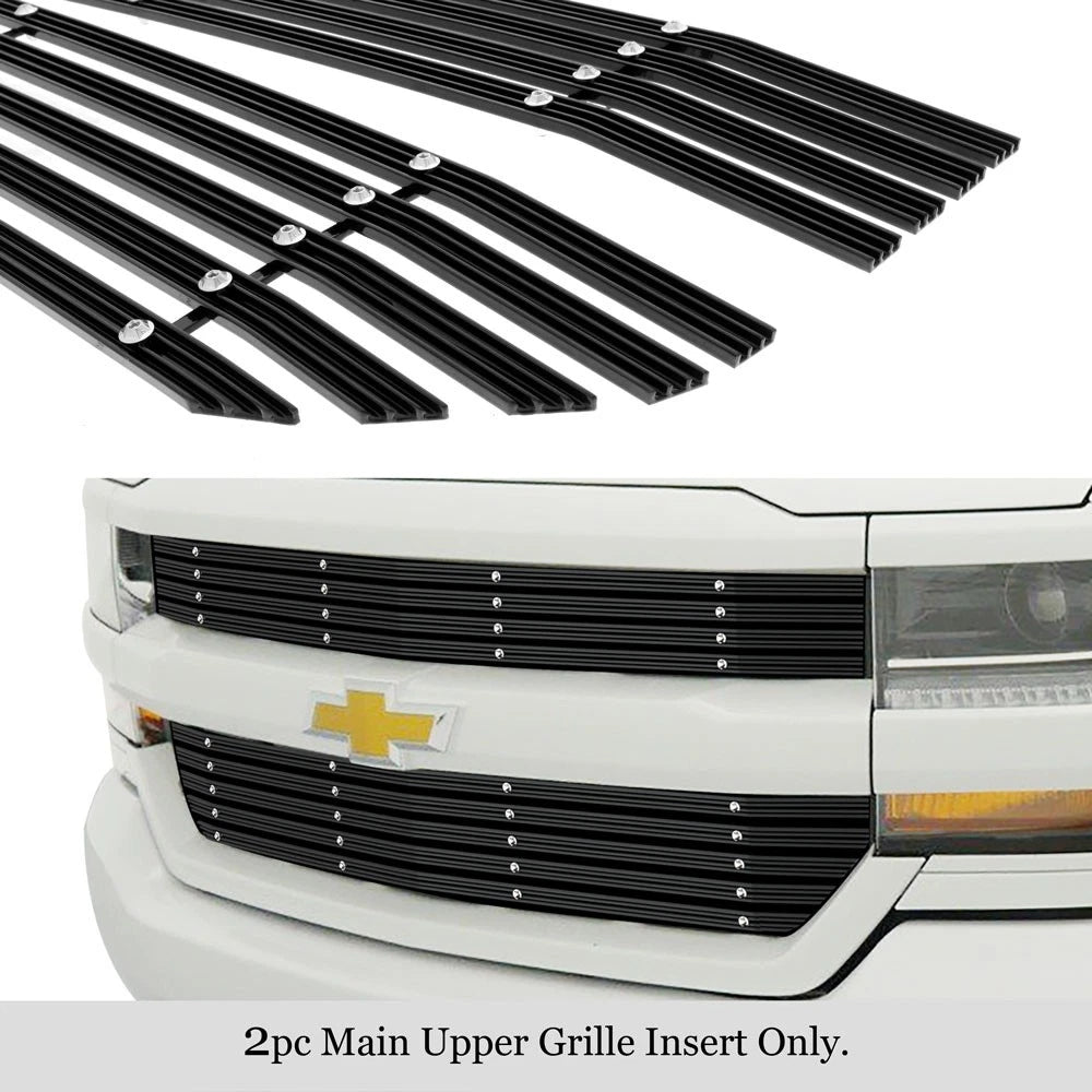 Upper Black Wide Rivet Billet Grille Insert for Chevy Silverado 1500 (2016-2018)