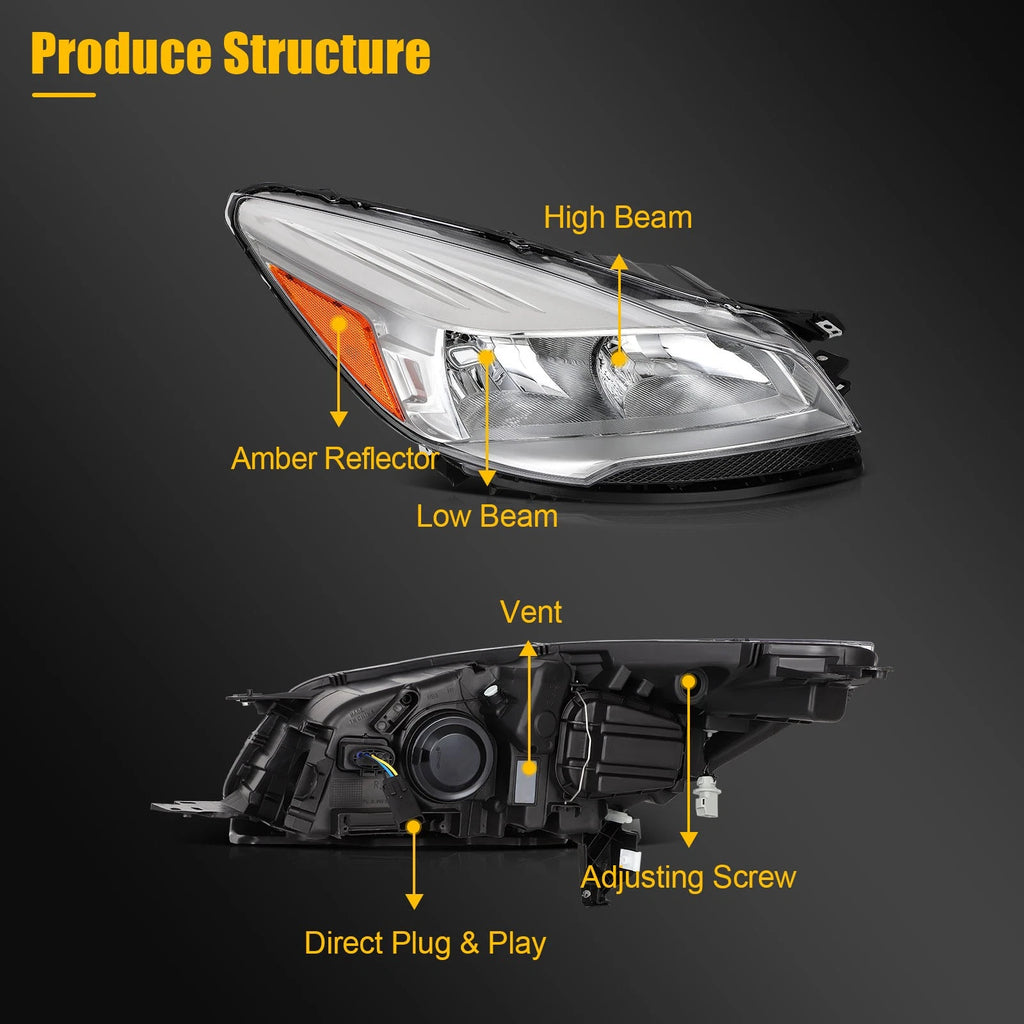 Set of 2 Headlight Assemblies for Ford Escape (2013–2016) Chrome Amber