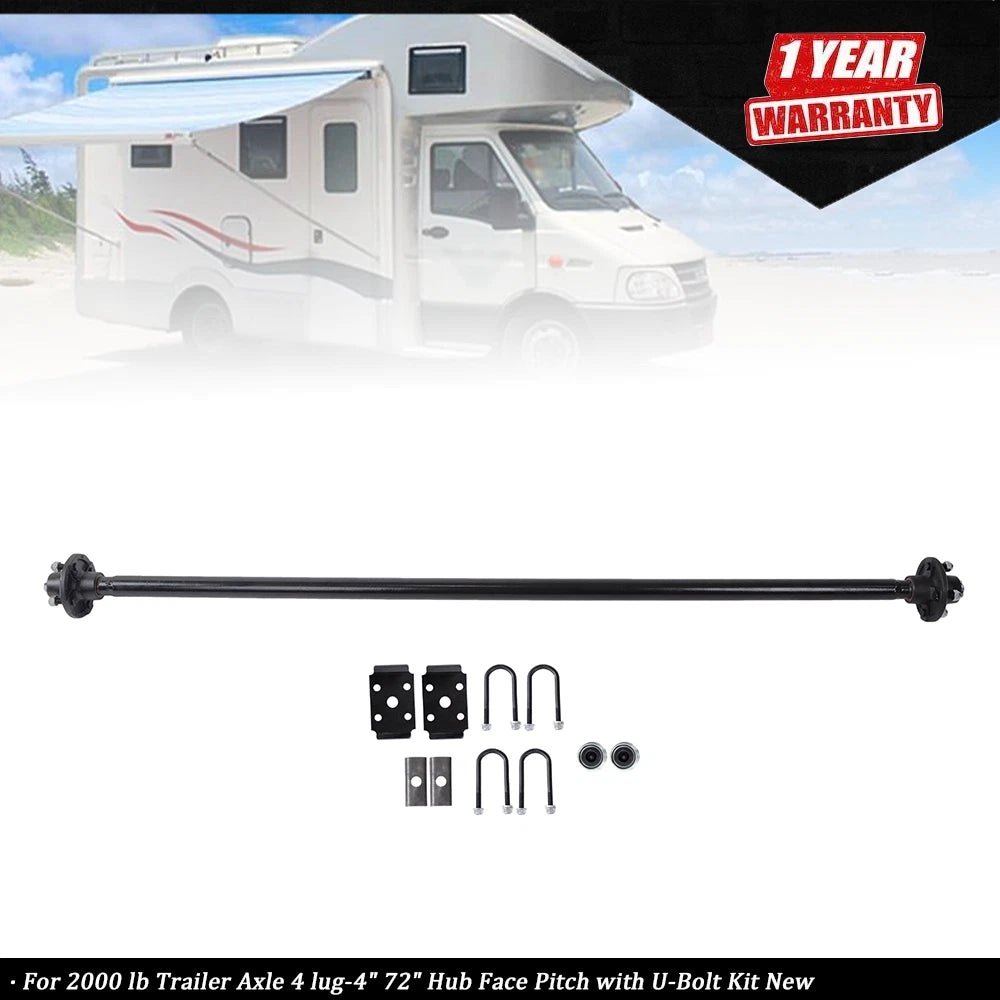 Trailer Axle 2000 lb 4 Lug 72" Hub Face with U-Bolt Kit
